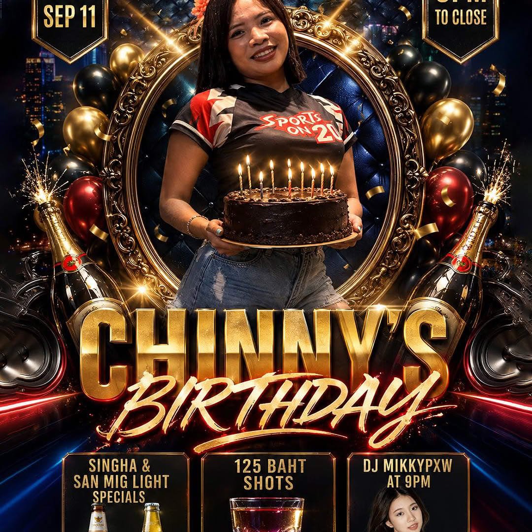 Chinny's Birthday party flyer — Sports on 20, 11 September